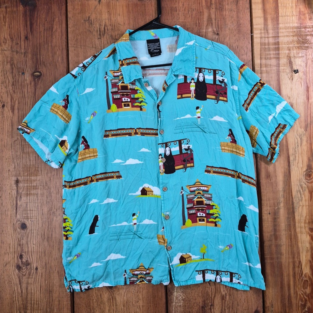 Spirited Away Studio Ghibli BoxLunch Rayon Button Down Shirt XL Teal No Face